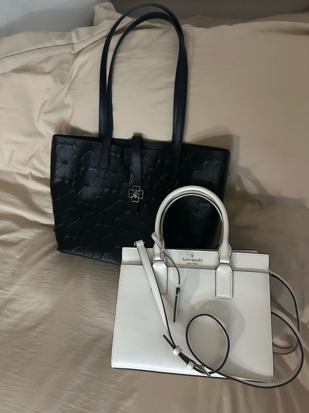 kate spade Black Floral Tote & White Structured Satchel Set